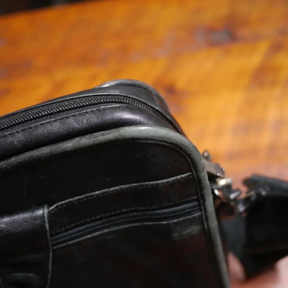 TUMI Black Leather Soft Padded Laptop Bag Travel Briefcase + Shoulder Strap